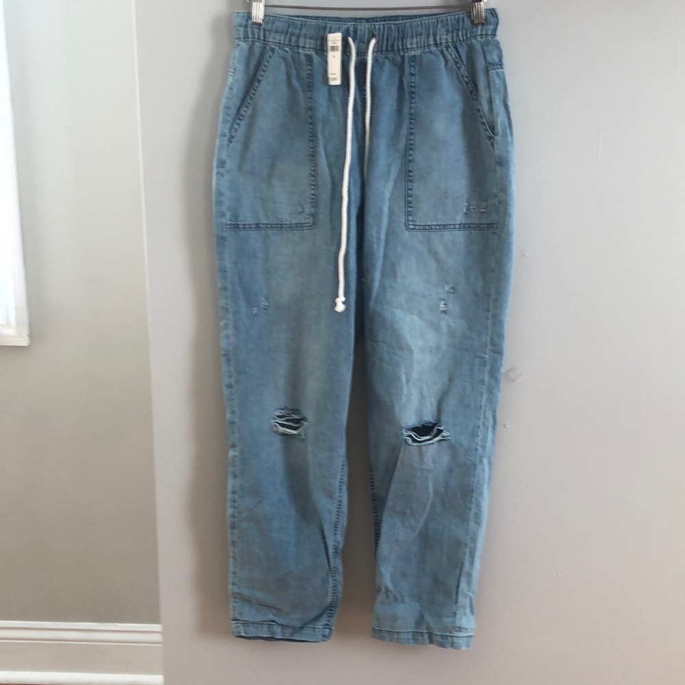 Aerie draw string distressed jean